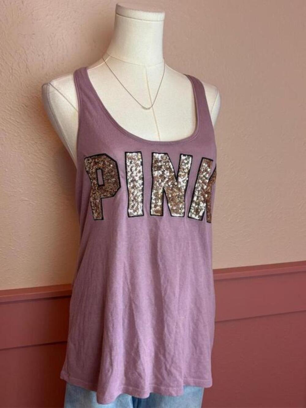 Victoria's Secret PINK sequin tank top sz medium sparkle